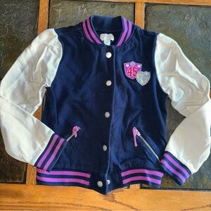 Navy and White Varsity Jacket with Pink Accents